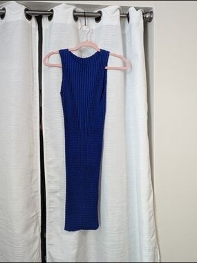 Issey Miyake Sleeveless Ribbed Midi Dress in Royal Blue